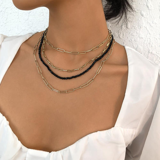 N993 Simple Chain Necklace Women's Imitation Crystal Stacked Multilayer Necklace Small Retro Punk Necklace