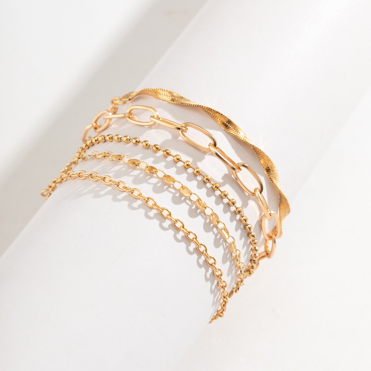 Jewelry Creative Spiral Snake Bone Chain Mashup Bracelet Female Simple Cross Ball Metal Bracelet