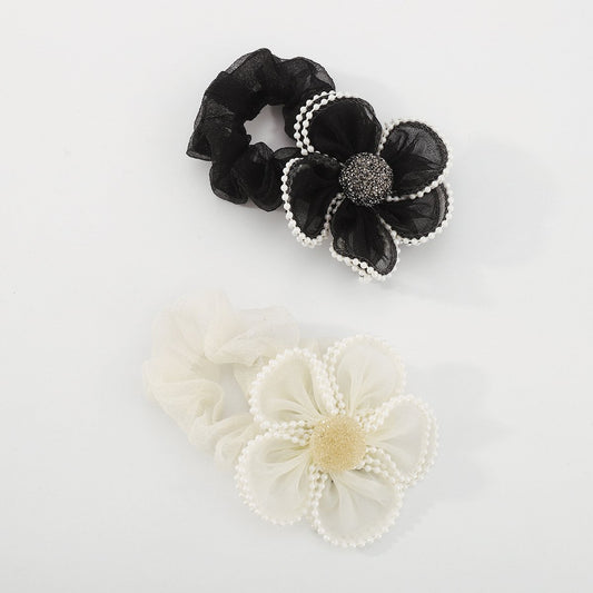F4282 Organza French style light luxury retro hair ring high elastic flower pearl rhinestone small fragrance retro head rope