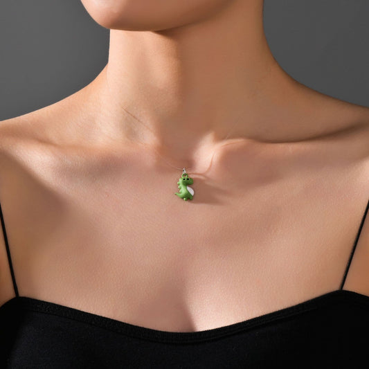 Fashion Invisible Fishing Line Clavicle Chain Cute Green Drip Oil Alloy Dinosaur Pendant Necklace Accessories