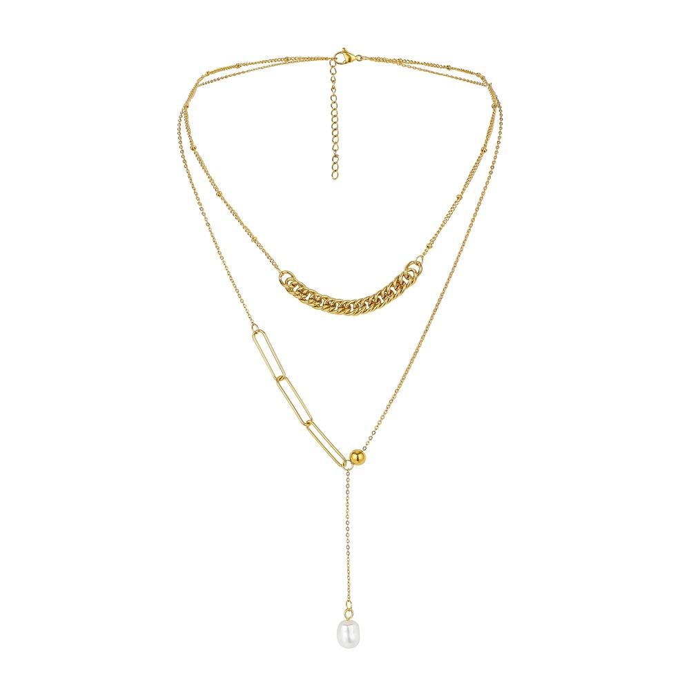 Stainless Steel Light Luxury Irregular Pearl Pendant Adjustable Chain Necklace Titanium Steel Sexy Clavicle Chain Women