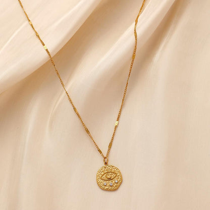 Niche Fashion Simple Personality Retro Stainless Steel Coin Eyelashes Eyes Short Necklace Necklace Female