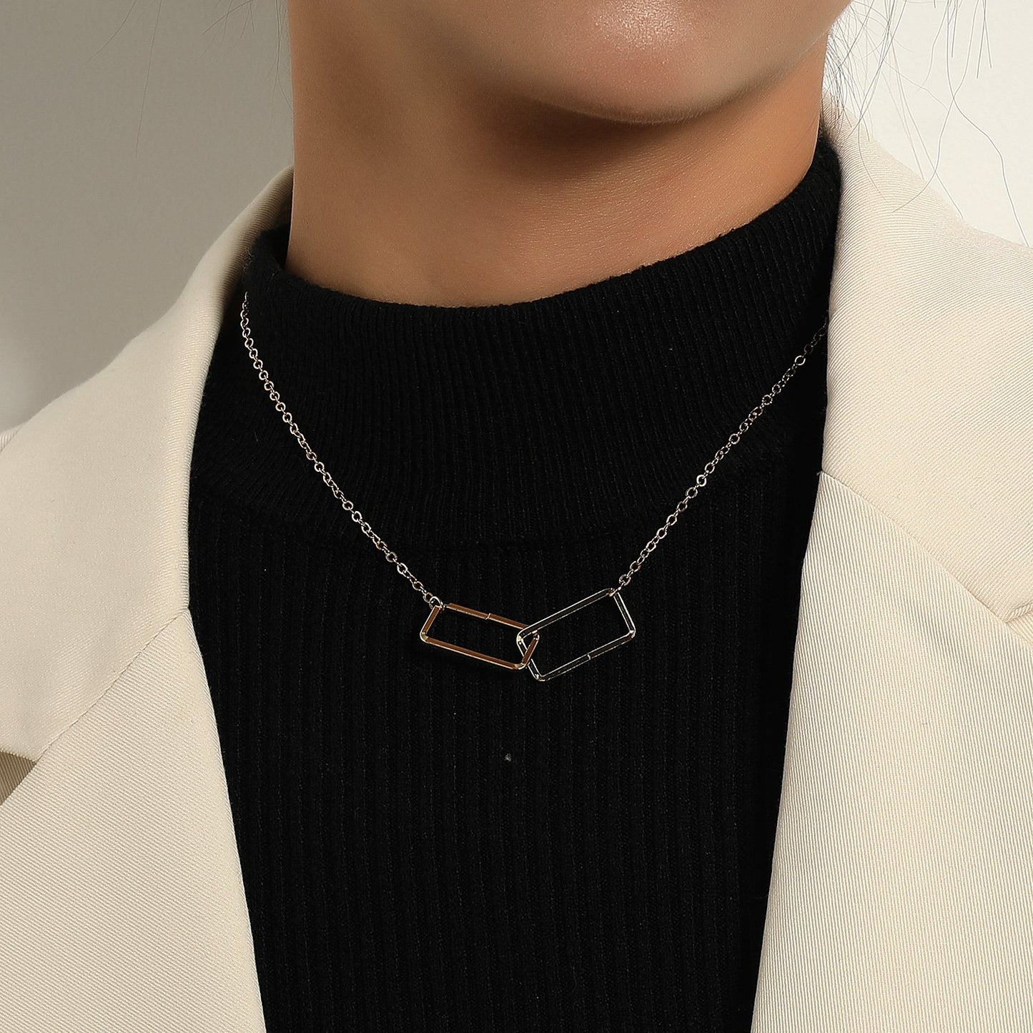 Jewelry Industrial Three-dimensional Hollow Geometric Square Necklace Retro Hip Hop Versatile Short Pendant