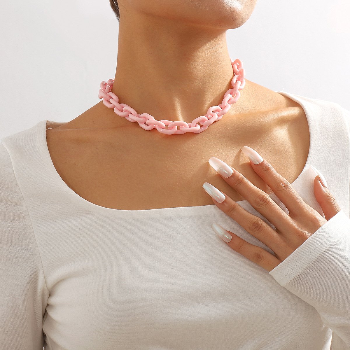 N932 Exaggerated Punk Hip Hop Resin Necklace Alloy Acrylic Retro Thick Chain Clavicle Chain Female