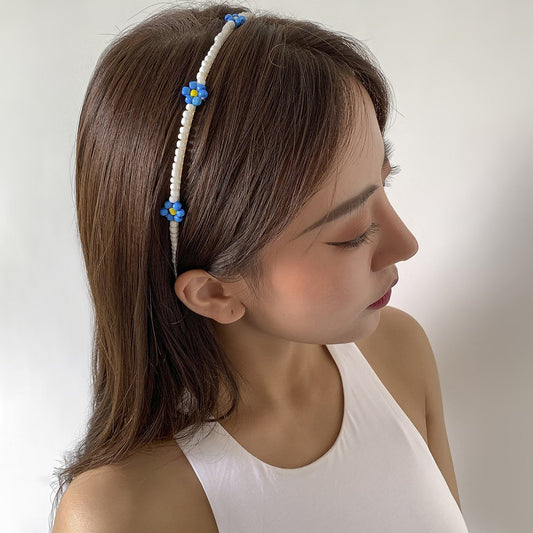 Ornament pastoral weaving color daisy headband female creative pastoral rice beads macarons hair accessories