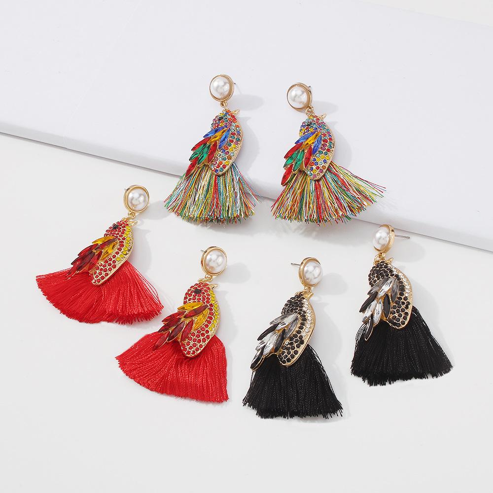 E1172 Creative Pearl Earrings Geometric Bird Tassels Diamond Earrings Retro Animal Earrings