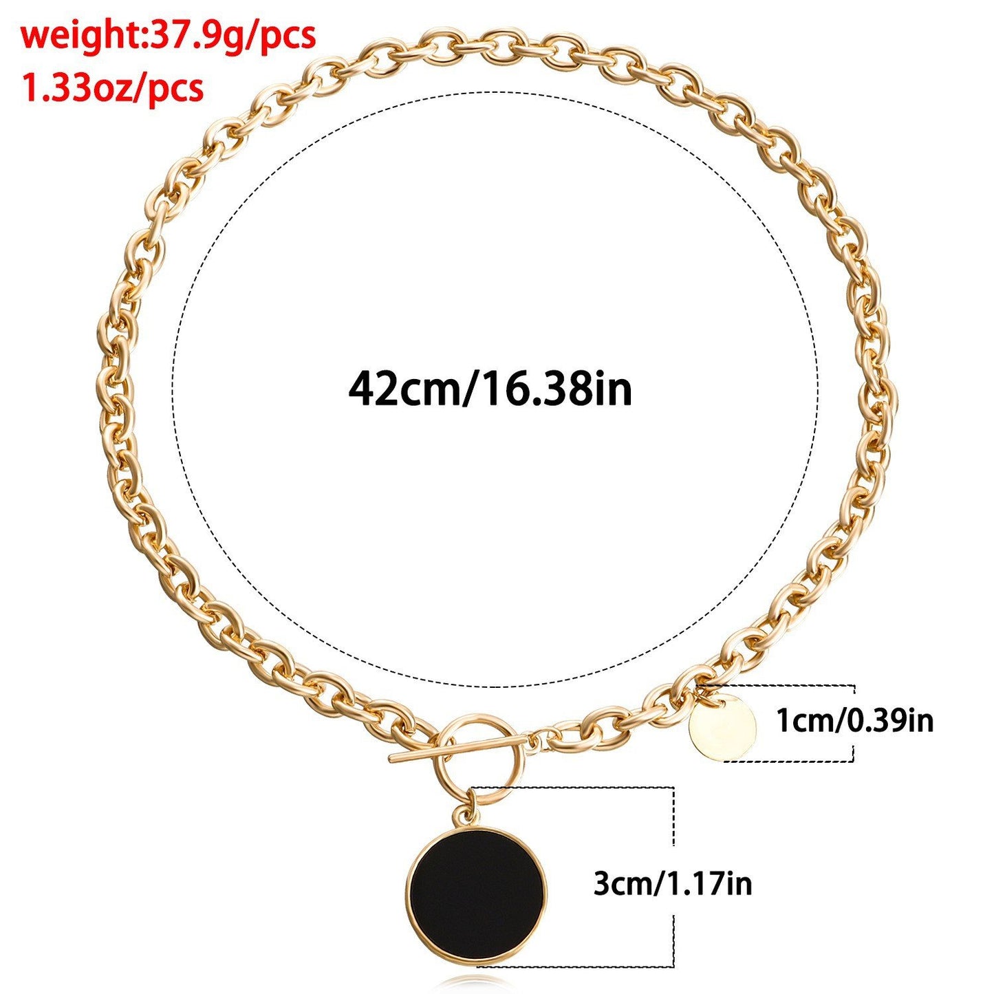 Jewelry ins metal aluminum chain trendy cool black mother-of-pearl pendant necklace female sweater chain high-end sense