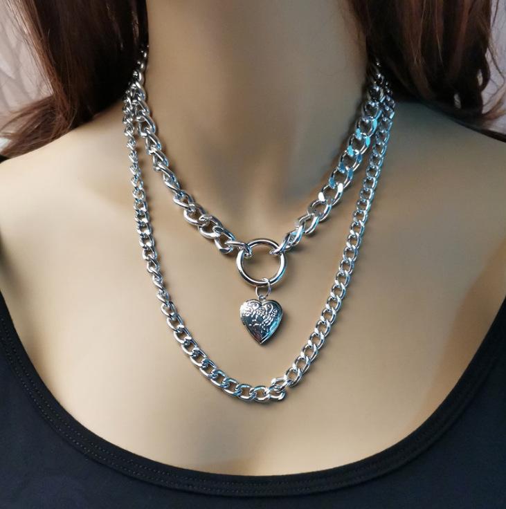 Jewelry Heart Openable Pendant Necklace Retro Creative Ring Multilayer Necklace Female