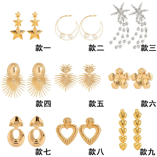 Jewelry personality metal cold heart-shaped burr earrings niche design star-shaped flower earrings