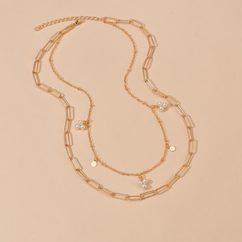 Simple Imitation Pearl Necklace Fashion Round Iron Sheet Multilayer Chain Necklace Accessories