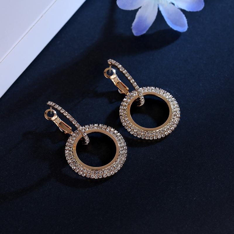 Temperament geometric earrings circle full of diamonds goddess earrings interlocking creative trinkets