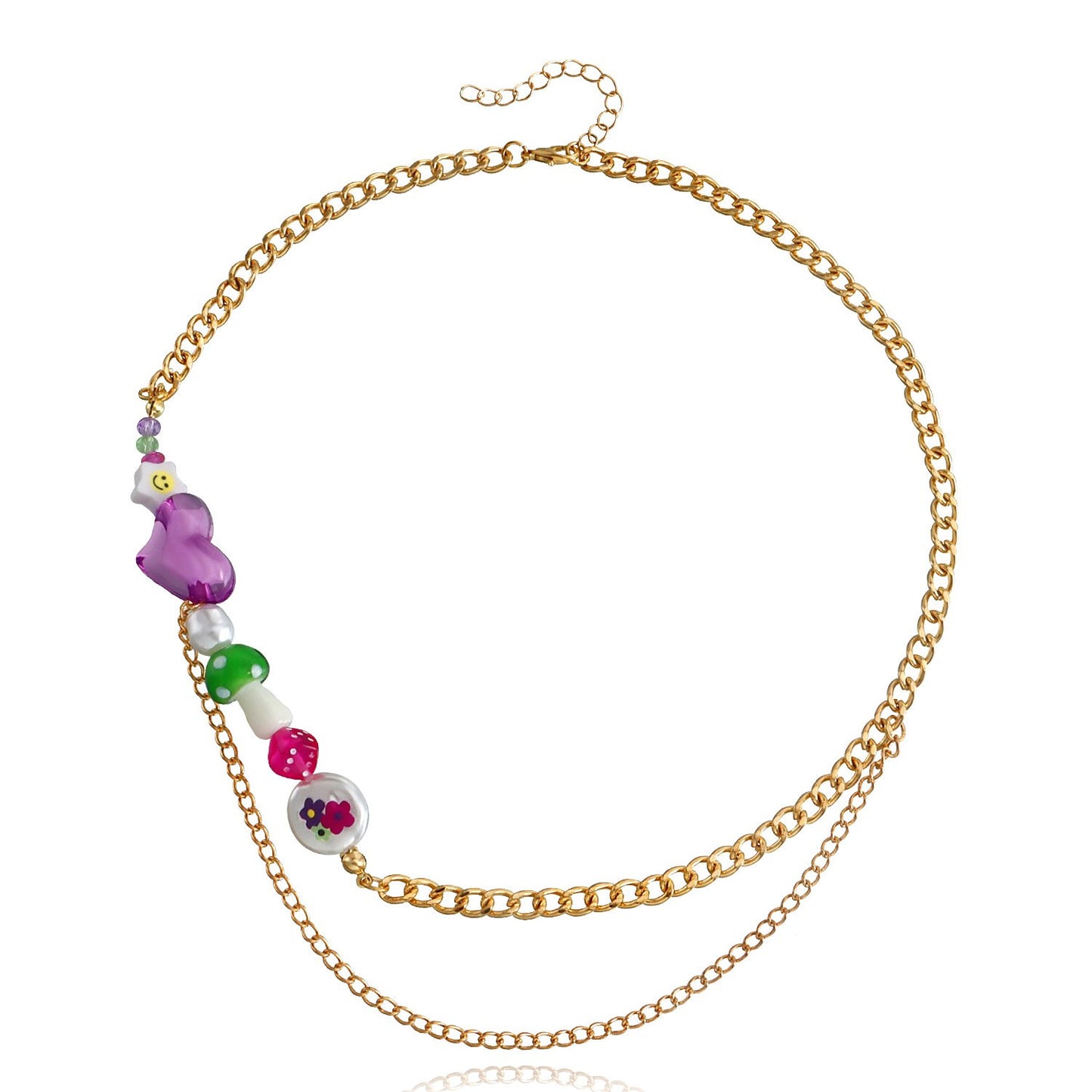 Jewelry double-layer creative multi-element beaded collarbone necklace female ins metal stitching necklace