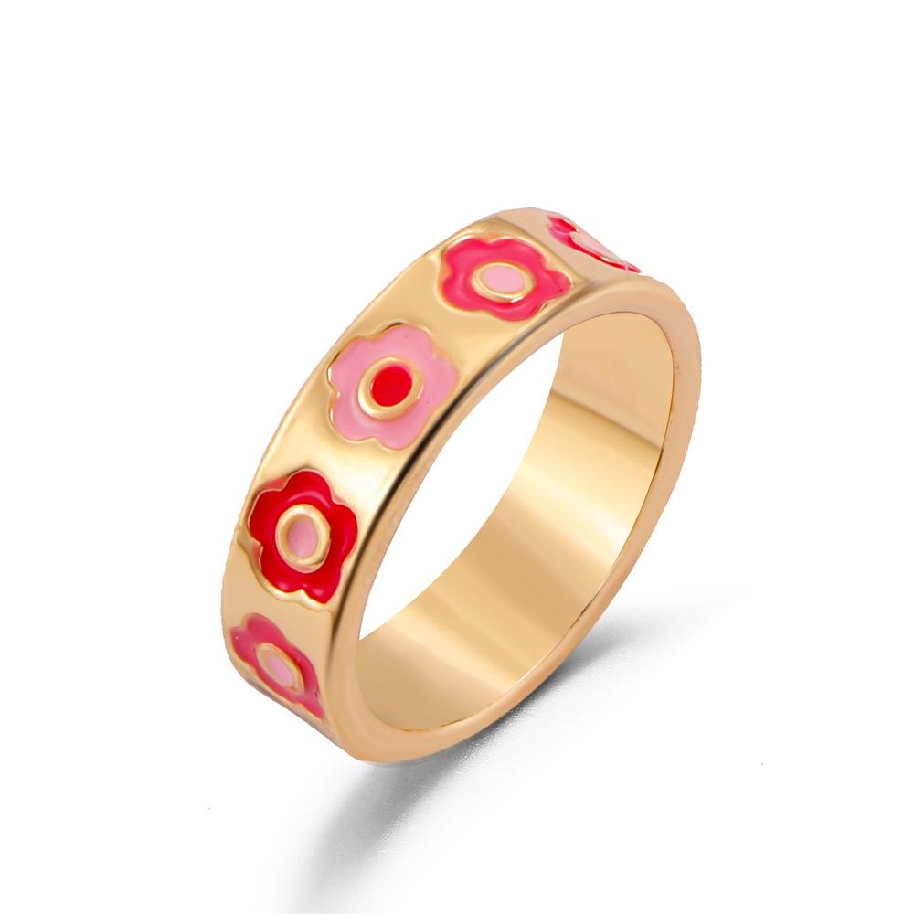 Ins simple cute flower love ring fashion fun smiley face ring metal index finger ring female