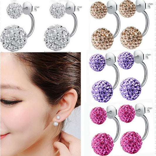 Silver Plated Crystal Ball Ball Stud Earrings Exquisite Ear Jewelry Back Hanging Shambhala Diamond Ball Fashion Earrings