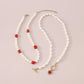 N1389 Holiday Color Necklace Imitation Pearl Ceramic Strawberry Lovely Necklace Heart Micro-inlaid Necklace
