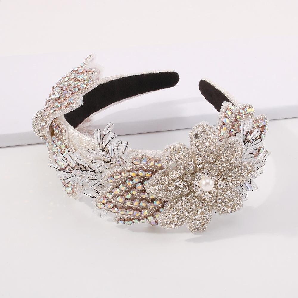 F3223 Exaggerated temperament hair accessories retro imitation crystal diamond head hoop geometric flower creative wide-brimmed head hoop