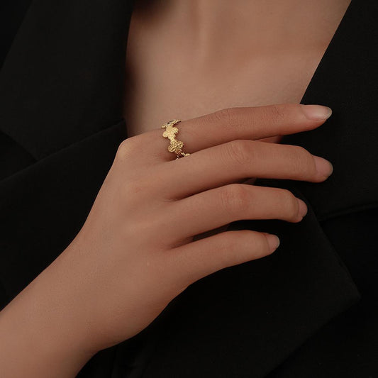 Personalized fashion stainless steel retro flower opening ring ins trend titanium steel hip-hop simple ring