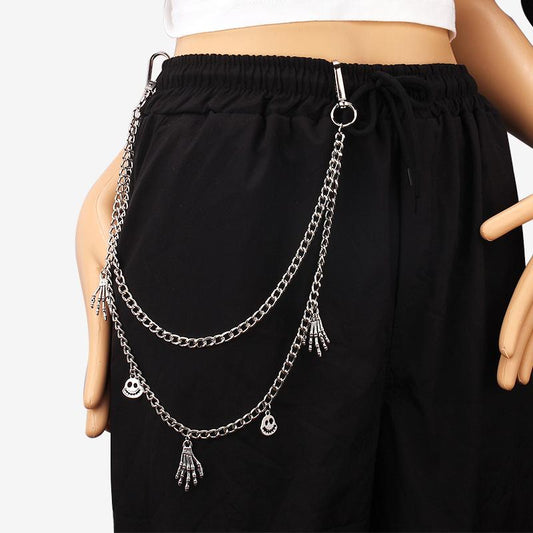 Punk fashion metal waist chain Halloween popular skull hand pendant jeans chain ins