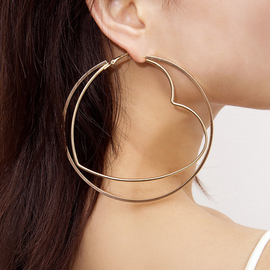 Trend Jewelry Exaggerated Hollow Hexagonal Heart Earrings Simple Geometric Rhombus Frame Round Earrings