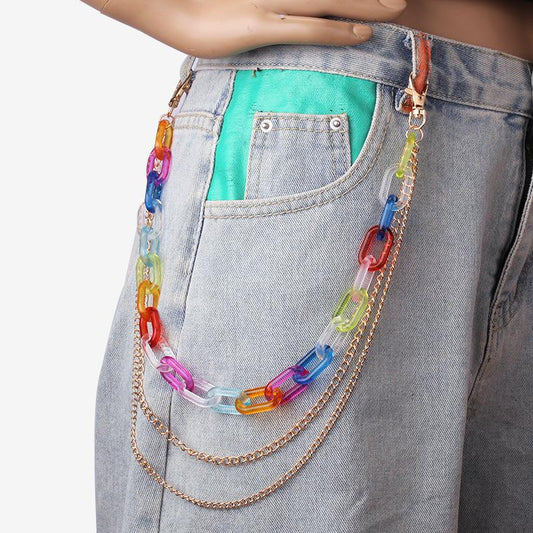 Ins tide street retro multi-layer acrylic pants chain hip-hop pants waist chain hanging chain belt accessories