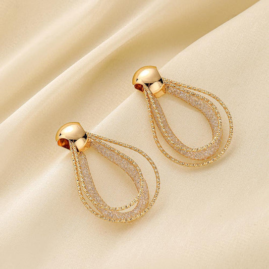 Advanced Design Simple Fashion Geometric Wire Mesh Zircon Hollow Water Drop Earrings