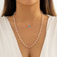 Jewelry Simple Eye Pendant Geometric Necklace Temperament Imitation Pearl Handmade Chain Double Layer Necklace