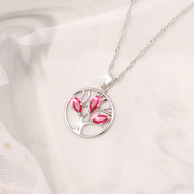 Round Hollow Crystal Lucky Tree Pendant Tree of Life Necklace Versatile Creative Necklace for Women
