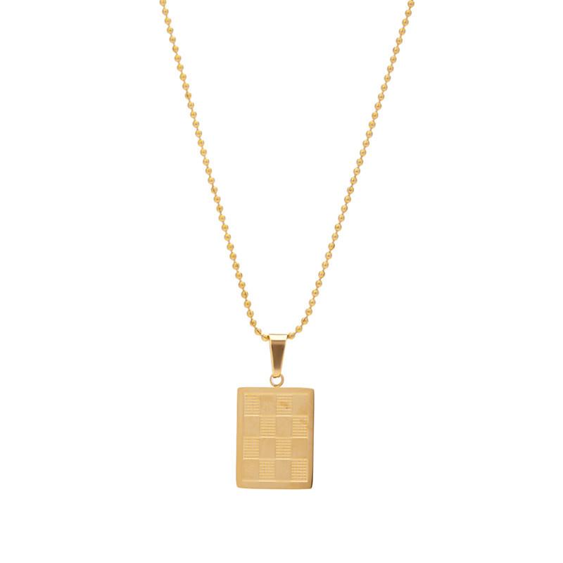 Retro square checkerboard pendant necklace stainless steel gold-plated clavicle chain simple personality ins