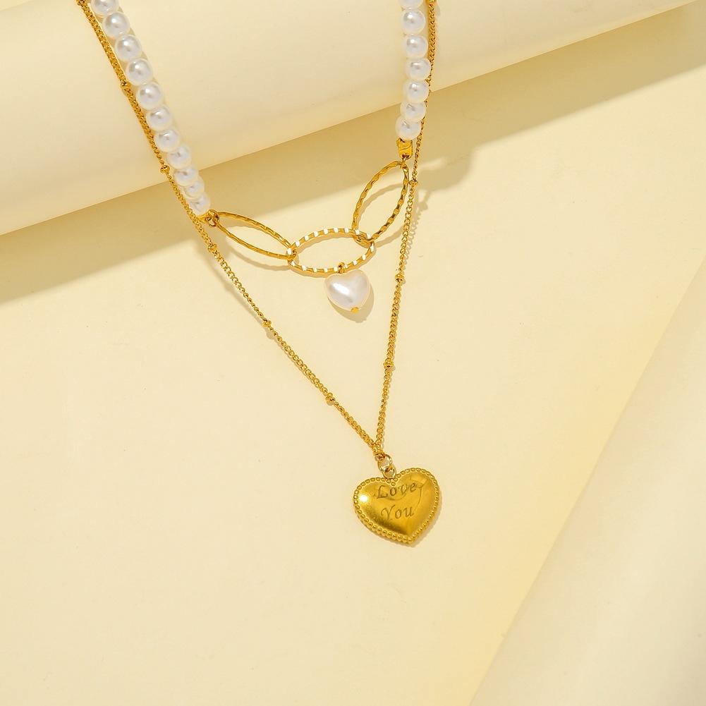 Young luxury accessories temperament niche pearl clavicle chain love love pendant double layer necklace necklace