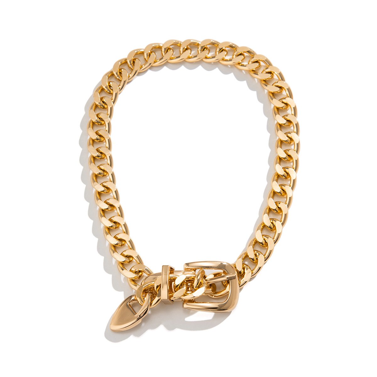 Jewelry Punk Thick Chain Belt Buckle Clavicle Necklace Female Hip Hop Heavy Industry Metal Geometric Necklace