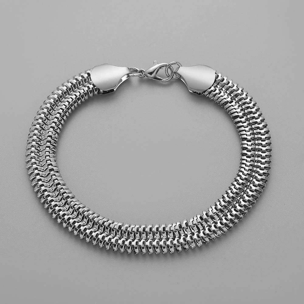 Fashion Simple Double Row Flat Snake Silver Chain Retro Versatile Personality Trend Men's Bracelet