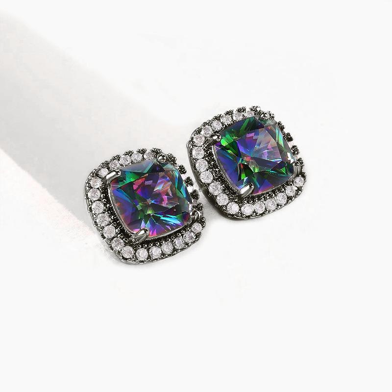 Jewelry Temperament Women's Color Diamond Earrings Fashion Niche Four-claw Stud Earrings Jewelry
