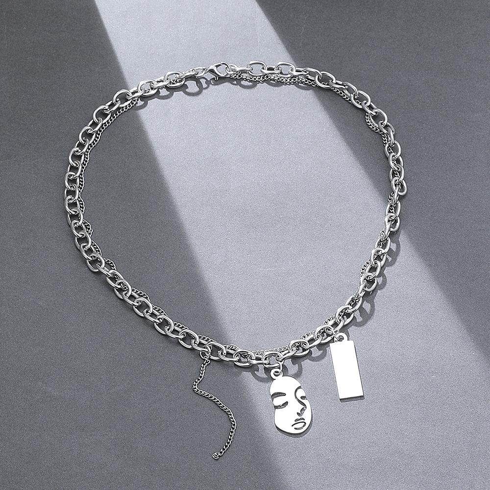 ins abstract face necklace female fashion temperament funny personality portrait pendant clavicle chain hip-hop necklace