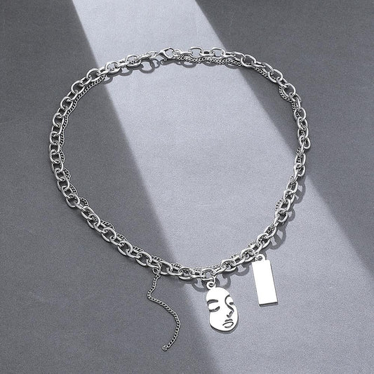 ins abstract face necklace female fashion temperament funny personality portrait pendant clavicle chain hip-hop necklace