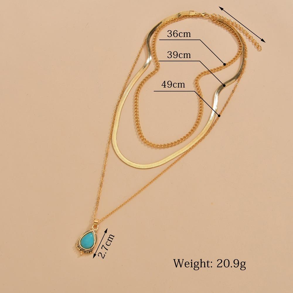 Vintage Resin Water Drop Pendant Necklace Fashion Multilayer Snake Chain Necklace Women Accessories