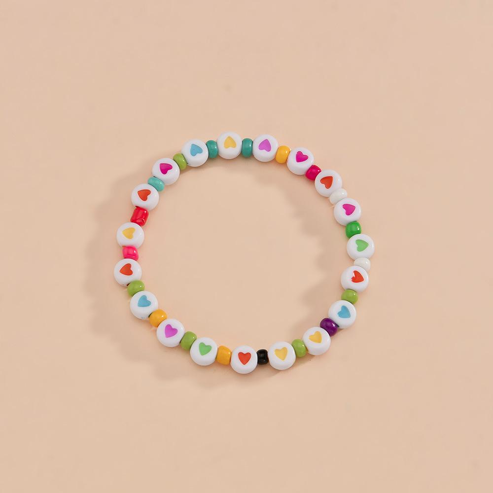 Fashion Color Peach Heart Bracelet Beach Holiday Color Rice Bead Elastic Thread Bracelet Jewelry