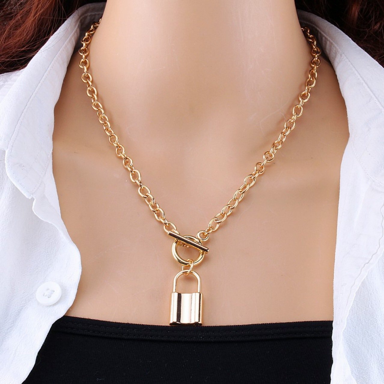 Fashion Trend Jewelry Simple Versatile OT Buckle Lock Accessories Retro Lock Necklace Female