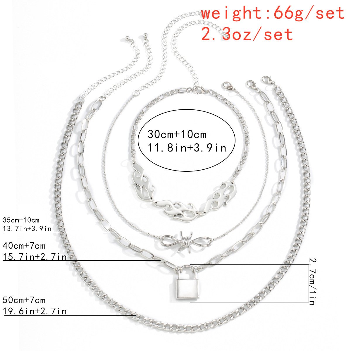 Jewelry Punk Hip Hop Knotted Chain Flame Necklace Fashion Alloy Lock Pendant Necklace Women