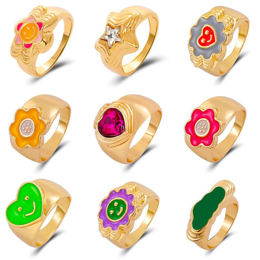 Ins fashion simple love flower ring personality cute metal geometric fun index finger ring
