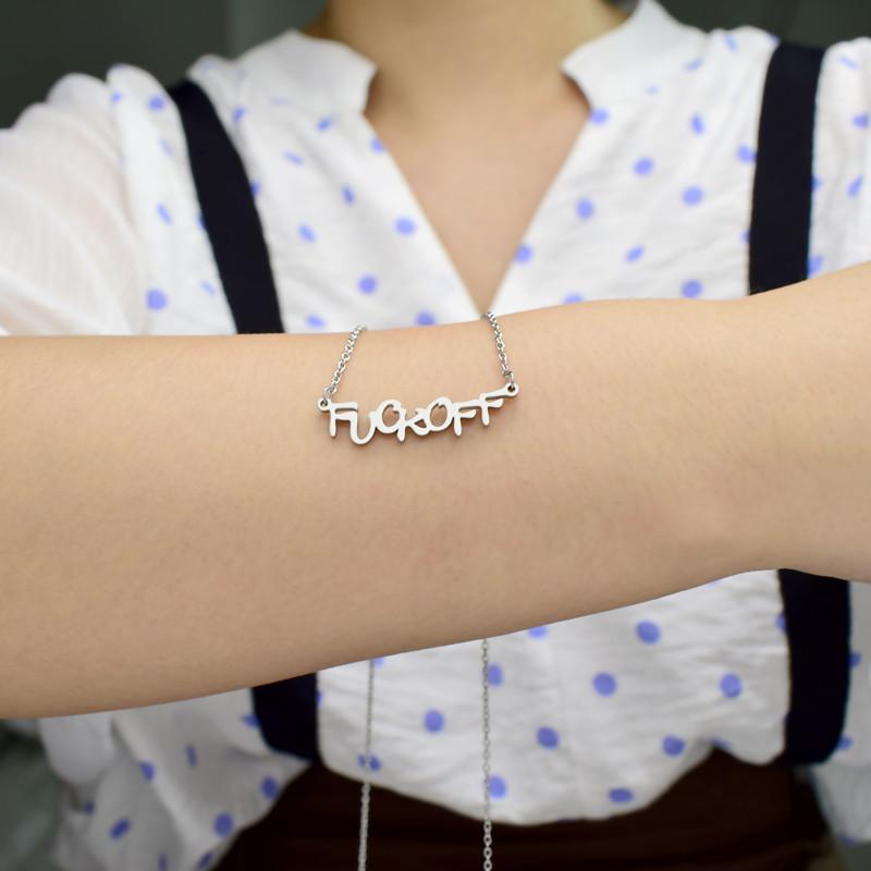 Ins hip-hop soil cool disco mirror letter pendant FuckOFF necklace girl net red disco necklace