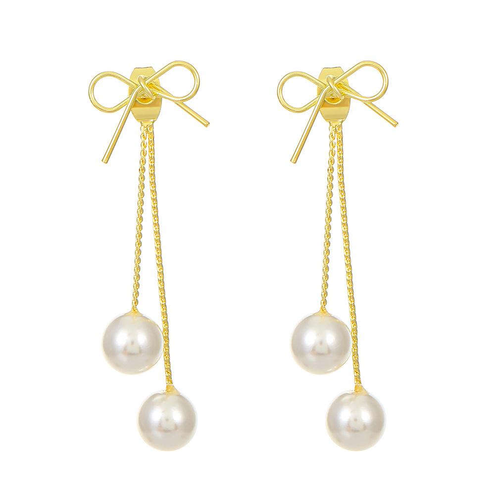 ins pearl tassel earrings women's French light luxury personality star bow earrings earrings earrings temperament earrings
