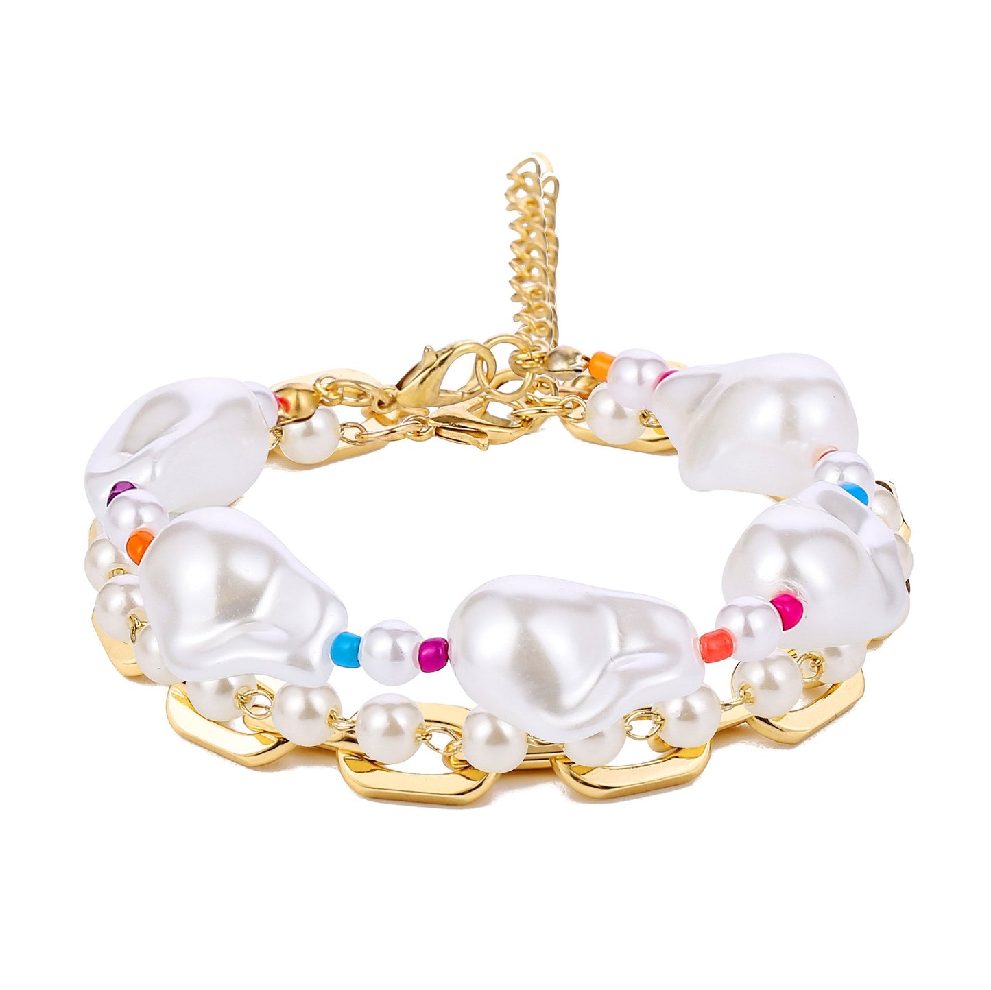 Bohemian three-layer baroque special-shaped pearl color rice bead mix and match bracelet personalized retro jewelry