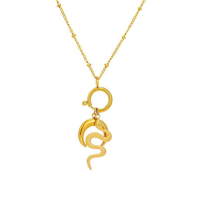 INS net red necklace gold moon snake pendant necklace female fashion retro stainless steel pendant necklace 18K