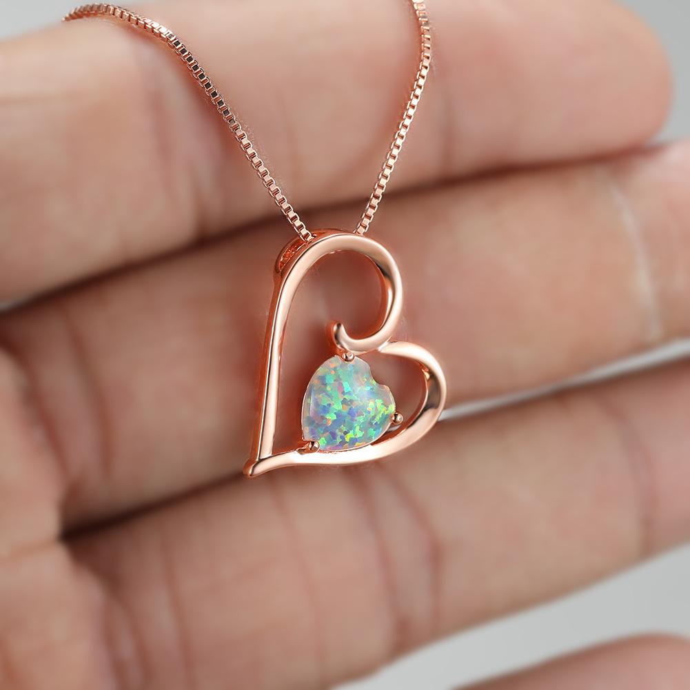 Fashion Women's Imitation Opal Love Heart Pendant Necklace Internet Celebrity Live Streaming Clavicle Chain Head Jewelry