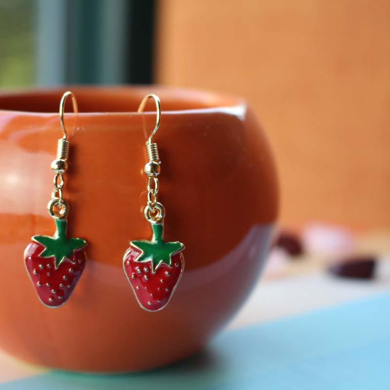 Fruit series earrings drop oil alloy red strawberry earrings holiday gift direct supply