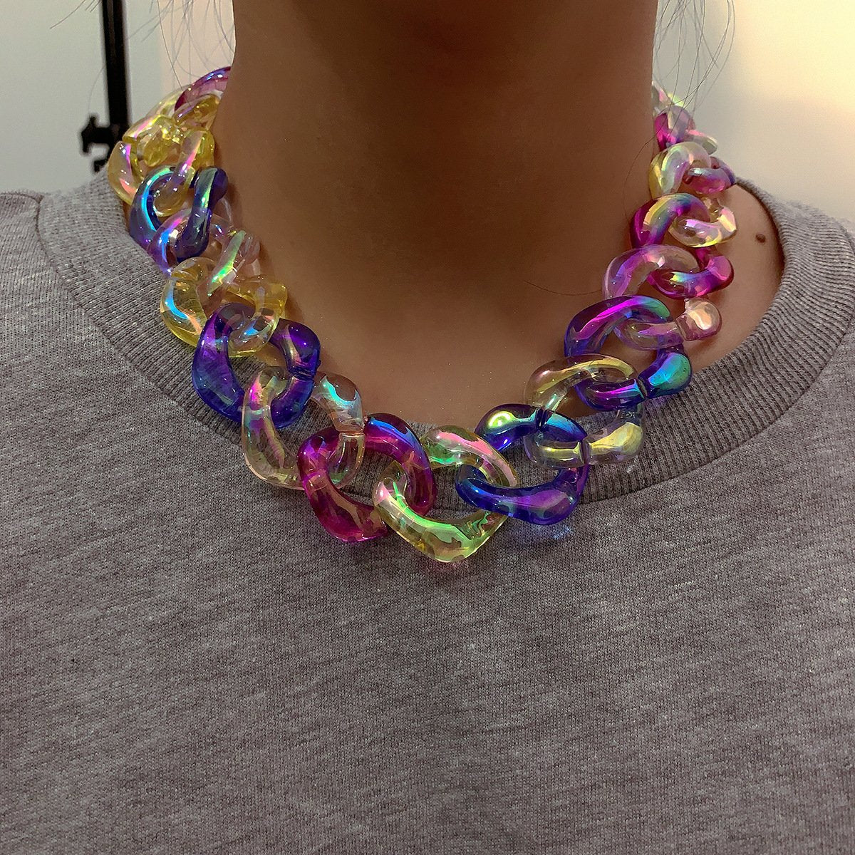 Jewelry Fashion Cool Clavicle Chain Necklace Female Punk Exaggerated Colorful Acrylic Chain Necklace