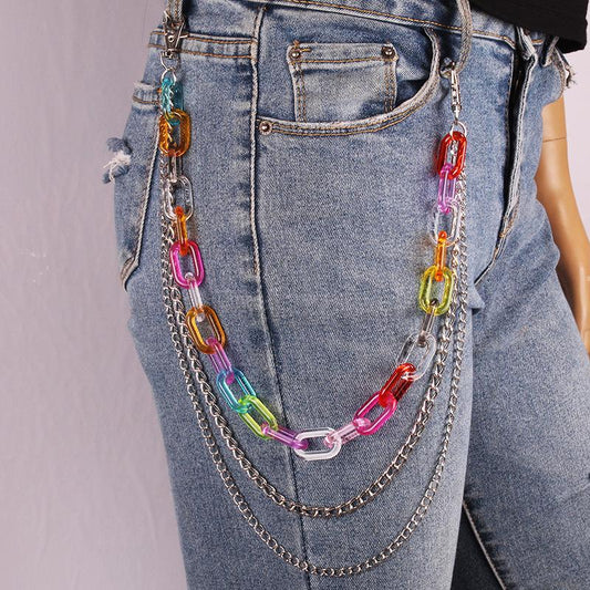 Resin transparent fruit color chain color fashion multi-layer chain trend U-shaped socket pants chain