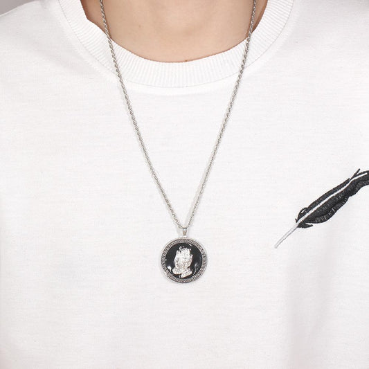 Summer hip-hop trendy men's painting oil circle card clapping pendant necklace men's neutral night long accessories