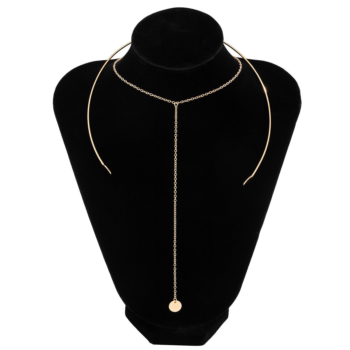 Jewelry Frosty Choker Thin Chain Necklace Simple Stacked Metal Double Disc Tassel Necklace