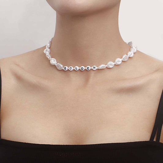 Jewelry GOLDEN letter irregular flat acrylic pearl necklace summer ins necklace y2k